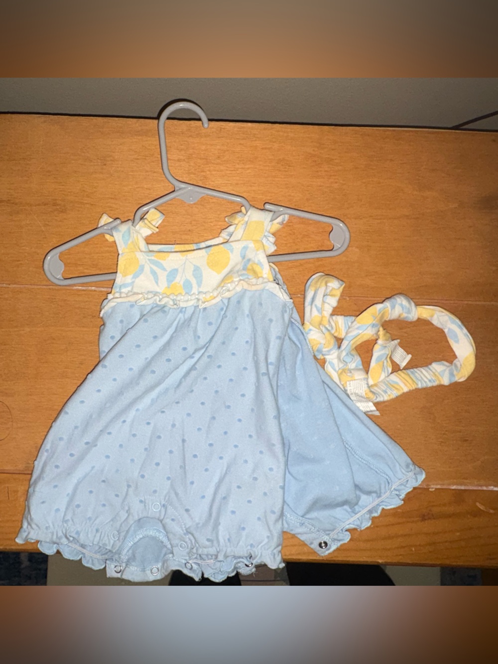 Twin set- Embellished Baby Romper with Yellow & Light Blue Lemon Print